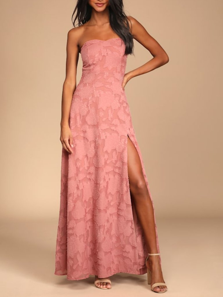 Lulus Garden Of Romance Rusty Rose Burnout Maxi Dress Pink - Size S
